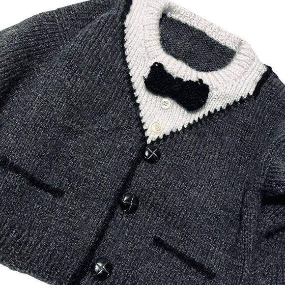 VINTAGE Hand Knit Tuxedo Sweater - Picture 2 of 3